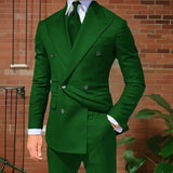 Wiaofellas  -  Double Breasted Tuxedo Suits For Men Wedding  Gentlemen's Prom Dancing Blazer Green Jacket With Pants 2 Pcs For Business