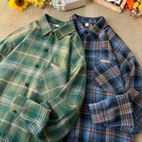 WIAOFELLAS  -  Vintage Long Sleeve Plaid Shirt for Men 2025 New Y2k Streetwear Harajuku Style Button Down Stylish Blouse Unisex Shirt