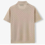 WIAOFELLAS  -  Men's Light Luxury Button-down Leisure Knitted Polo Shirt Retro Solid Hollow Out Short Sleeve Chic Fashion Man Jacquard Knitwear