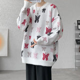 WIAOFELLAS  -  Autumn Winter Butterfly Jacquard Pattern Sweater New Popular Casual Round Neck Contrast Color Knitted Men's Knitwear Pullover