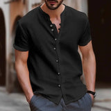 WIAOFELLAS  -  New summer fashion men's retro button casual short-sleeved shirt
