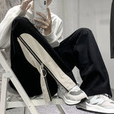 Wiaofellas  -  Spring Autumn Men's Zipper Design Casual Pants Slit Straight Leg Patchwork Loose Fit Harajuku Style Fashionable All-Match