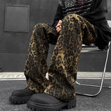 WIAOFELLAS  -  American Retro Leopard Print Jeans Mens Spring Autumn High Street Micro Flared Pants Hip Hop Trendy Denim Trousers Unisex