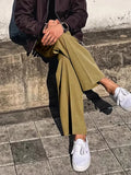 Wiaofellas  -  Streetwear Fashion Mens Suit Pants Spring Summer Casual Loose Straight Trousers Men Vintage Solid Belt-up High Waist Pants