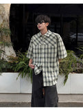 WIAOFELLAS  -  New Korean Style Men's Shirts Short Sleeve Plaid Design Lapel Summer Menswear Loose Single Breasted Male Tops 2025