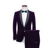 Wiaofellas  -  Formal Men's Suits Slim Fit Groom Tuxedo For Wedding Prom 2 Pcs Shawl Collar Male Suit Velvet Smoking Jacket (Blazer+Pants)