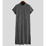 WIAOFELLAS  -  New Muslim Middle Eastern Arabic Dubai Men's Casual Fashion Loose Striped Short Sleeve Robe Shirt