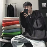 Wiaofellas  -  Autumn Crew Neck Solid Color Pullover Sweaters For Men Casual Y2K Knitted Sweater High Street Fashion Jumpers Hombre