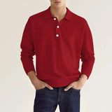 Wiaofellas  -  Men Long Sleeve Polo Shirt V Neck Button Up Casual Autumn Basic Solid Color Knitwear Tops For Men