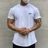 Wiaofellas  -  Men's Short Sleeve Sport T-Shirt Summer Solid Color Roung Neck Gym Slim Tees Youth Casual Breathe Running Top