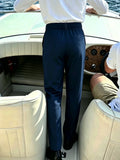 Wiaofellas  -  Men’s Solid Color Button Detail Naples Pleated High Waist Wide Leg Suit Pants, New Spring Autumn Elegant Light Business Trousers