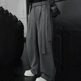 Wiaofellas  -  Mens Suede Ribbon Casual Pants Spring Streetwear Fashion Youth Luxury Old Money Men Wide Leg Pants Men's Wear New