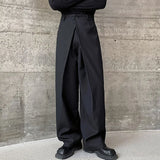 WIAOFELLAS  -  Men Pants Solid Color Button Joggers Loose Pleated Wide Leg Trousers Men Streetwear Fashion Casual Long Pants S-5XL