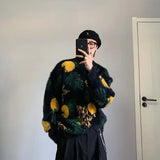 WIAOFELLAS  -  Korean style knitted pullover sweater men's trendy pineapple jacquard round neck top casual loose lazy style men's clothing