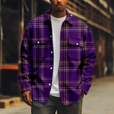 WIAOFELLAS  -  Cool Men's Purple Jacket Line Print Long Sleeve Turn-down Collar Button Coat Casual Streetwear