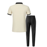 WIAOFELLAS  -  Summer Men's Casual Polo Shirt Short Sleeve Waffle Stitching T-Shirt All-Match Two-Piece Suit for Versatile Style