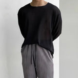 WIAOFELLAS  -  Mens T-Shirt Basic Casual Base T-Shirt Spring And Autumn Daily Pure Color All-Match Simple Thin Long Sleeve Top Men'S Clothing