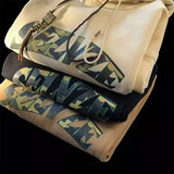 WIAOFELLAS  -  New in Camouflage Letter Printed Hooded Sweatshirts For Men Autumn Punk Hip Hop Fashion Hoodies Y2K Streetwear Fleece Hoody