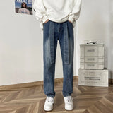 WIAOFELLAS  -  New Autumn Style Versatile Trendy Brand Loose Slimming American High Street Trousers Washed Casual Straight Wide Leg Jeans