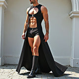 WIAOFELLAS  -  Men Tank Tops Solid Color O-neck Sleeveless Long Style Tops Hollow Out Sexy Streetwear Summer Men Clothing Male Vests