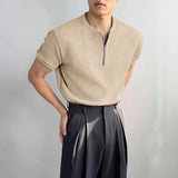 WIAOFELLAS  -  Men T Shirt Solid Color O-neck Short Sleeve Zipper Male Tee Tops Streetwear Loose Summer Fashion Casual Men Clothing
