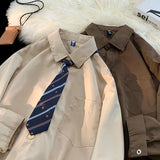 WIAOFELLAS  -  2025 Fashion Men's Spring Autumn Long Sleeve Casual Shirt Male Solid Color Loose Shirts Men Turn Down Collar Blouses P695