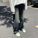 WIAOFELLAS  -  Vintage Jeans Men Wide Leg Loose Mid Waist Bleached All-match Teenagers Fitness Fashion Classic High Street Slouchy Denim Chic