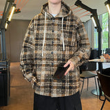 WIAOFELLAS  -  Plus Size Men Hooded Shirt Coats Winter Autumn Plaid Thicken Warm Woolen Unisex Jackets Fashion Trendy Mens Clothing Streetwear