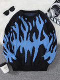 WIAOFELLAS  -  New Popular Fire Pattern Pullover Ripped Sweater Casual Round Neck Knitted Men's Gift Pullover