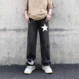 WIAOFELLAS  -  Geometric Spliced Jeans Men Wide Leg Baggy Ankle Length Denim Japanese Style Youthful Vitality High Waist Stylish All-match
