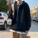 WIAOFELLAS  -  Harajuku Jacket Sweatshirts Men Zip Up Hoodies Jacket Retro Loose Long Sleeve Oversized Black Hooded Sweatshirt Coats C89