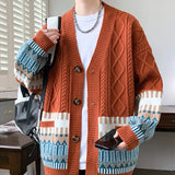 Wiaofellas  -  Winter Christmas Jacquard Knitted Cardigans For Man Ethnic Style Button-up V-neck Sweaters Y2K Streetwear Cardigan Knitwear