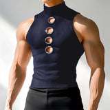 WIAOFELLAS  -  Men Tank Tops Solid Hollow Out Sexy Knitted Male Vests Summer Streetwear Tops Turtleneck Sleeveless Fashion Men Clothing