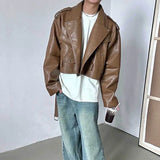 WIAOFELLAS  -  Autumn And Winter New Men's Short Pu Leather Jacket American Retro Fashion Trend High Street Casual Loose Niche Men's Tops