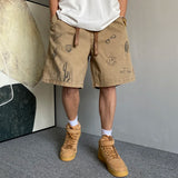 WIAOFELLAS  -  American Retro fiti Design Workwear orts Men's Casual Haome Summer Military een Loose Wide Leg Five-Quarter Pants