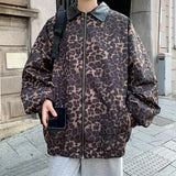 WIAOFELLAS  -  New American leopard-print baseball suit male loose luffian handsome pu leather color jacket