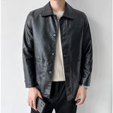 Wiaofellas  -  Mens Pu Leather Motorbike Jacket Fashion Turn Down Collar Motorcycle Biker Coats Loose Faux Leather Jacket Men Streetwear Man