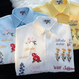 WIAOFELLAS  -  American Retro Waffle Colorful Floral Embroidered Shirt Men's Fashionable Short-sleeved Loose Lazy Style Casual Versatile Tops