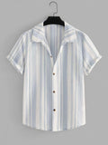 Wiaofellas  -  Men's Retro Striped Short Sleeve Shirt Summer Lightweight Loose Fit Casual Shirts Youth Streetwear Breathable Top