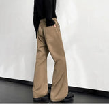 WIAOFELLAS  -  Korean Fashion Spring Autumn Cargo Trousers Straight Men's Clothing Solid Color Button High Waisted Pockets Cropped Pants