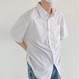 WIAOFELLAS  -  New Men's Casual Business Solid Color Short Sleeve Shirts Classic Pocket Button Up Cargo Shirt Y2K Streetwear Basic Blouse