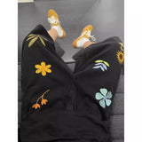 WIAOFELLAS  -  Waed American Floral Embroidery Jeans High Street Trendy Wide Leg ort Pants Men Design Six Straight Tube Pants Cotton Polo
