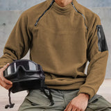 WIAOFELLAS  -  Men Autumn Winter Crew Neck Double Zip Pocket Design Sense Solid Color Fashion Versatile Outdoor Functional Cargo Hoodie