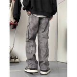 WIAOFELLAS  -  Washed Camouflage Work Pants American Retro Military Green Embroidered High Street Versatile Straight Casual Trousers