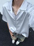 WIAOFELLAS  -  Premium Ice Silk Shirt For Men Cuba Collar Short Sleeved Tops Summer Fashion Luxury Anti-wrinkle Shirts Cleanfit Streetwear