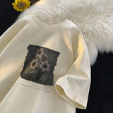 Wiaofellas  -  Oil Painting Printed Pure Cotton Short-sleeved T-shirt Men's New Summer Loose Top