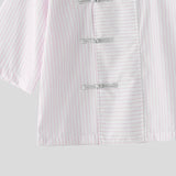 Wiaofellas  -  Men's Shirt Striped Patchwork Lapel Half Sleeve Button Men Clothes Streetwear Summer Vintage Casual Tops For Man