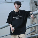 WIAOFELLAS  -  Trend Cotton Letter Printing Design Sense Versatile Leisure Young Style Round Neck Loose Fashion Men's T-shirt Summer
