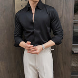 WIAOFELLAS  -  Spring High Quality V-Neck Elegant Shirts for Men Autumn Anti-wrinkle Soft Slim Men's Dress Shirts Business Casual Mens Clothing