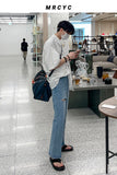 Wiaofellas  -  Spring Summer Men Fashion Loose Blue Jeans Male Casual Straight Loose Denim Pants Men Holes Wide Leg Pants Clothes C44